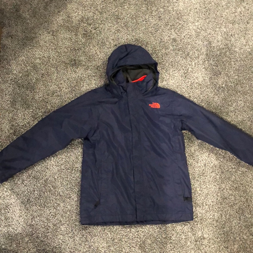 North face double jacket. A navy blue jacket with orange jacket inside.
